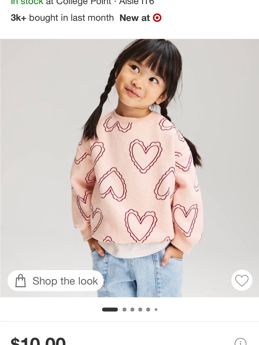 Cat & Jack Pink Heart-Print Crewneck Sweatshirt